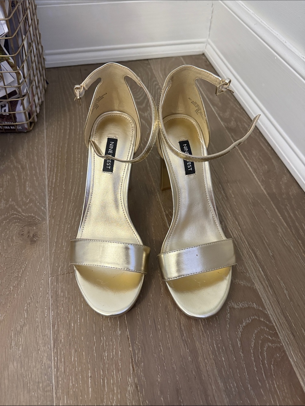 Nine West Metallic Gold Ankle-Strap Heels